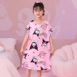 [Sản phẩm mới] Bộ đồ ngủ phong cách mới mùa hè cho trẻ em Váy ngủ ngắn tay cho bé gái Váy mỏng Phòng chờ