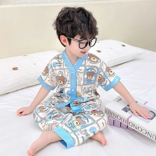 [Bán chạy] 2024 Phong Cách Mới Bé Trai Áo Cardigan Mỏng Hoạt Hình Bộ Đồ Ngủ Trẻ Em Quần Ngắn Tay Chia Rời Homewear