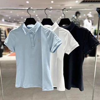 Golf Casual Nữ Áo Thun Tay Ngắn 2024 Xuân Hè Phong Cách Mới Màu Trơn Ve Áo Slim-fit Ôm Hơn Nhìn Thể Thao polo Top DX0403 Độ Đàn Hồi Cao