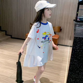 [Bán chạy] Váy bé gái 2024 Váy dáng rộng ngắn tay hoạt hình Hàn Quốc phong cách mới dành cho trẻ em