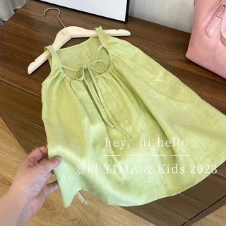[Khuyến mãi] Váy bé gái Hàn Quốc Mùa hè Thời trang trẻ em Váy Vest thời trang Váy nữ màu xanh tươi
