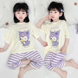 [Sản phẩm mới] Bộ đồ ngủ bé gái phong cách mới Bộ đồ ngắn tay cho bé gái siêu dễ thương Quần áo gia đình Áo sơ mi điều hòa không khí phong cách mỏng cho bé