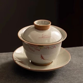 Bộ Trà Gaiwan Kung Fu [Giảm 40%] Sứ Trắng Gaiwan Vẽ Tay Geyao Gaiwan Teacup Đơn Hộ Gia Đình Sancai Bát Trà Không Nóng Teacup Nướng Bát Trà