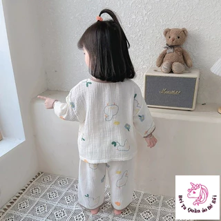 [Sản phẩm mới] Bộ đồ ngủ bé gái Áo Cardigan dài tay mùa xuân thu dễ thương + quần Loungewear có thể mặc bên ngoài