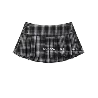 Retro Mỹ Váy Kẻ Sọc Mùa Xuân Mùa Hè Phong Cách Mới Hot Girl Thấp Eo Ôm Hơn Nhìn Miniskirt Preppy Xếp Ly Váy Ngắn Nữ