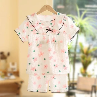 [Sản phẩm mới] Bộ đồ ngủ trẻ em phong cách mới mùa hè dễ thương cho bé gái Quần Short ngắn tay phong cách mỏng cho bé Bộ đồ mặc nhà