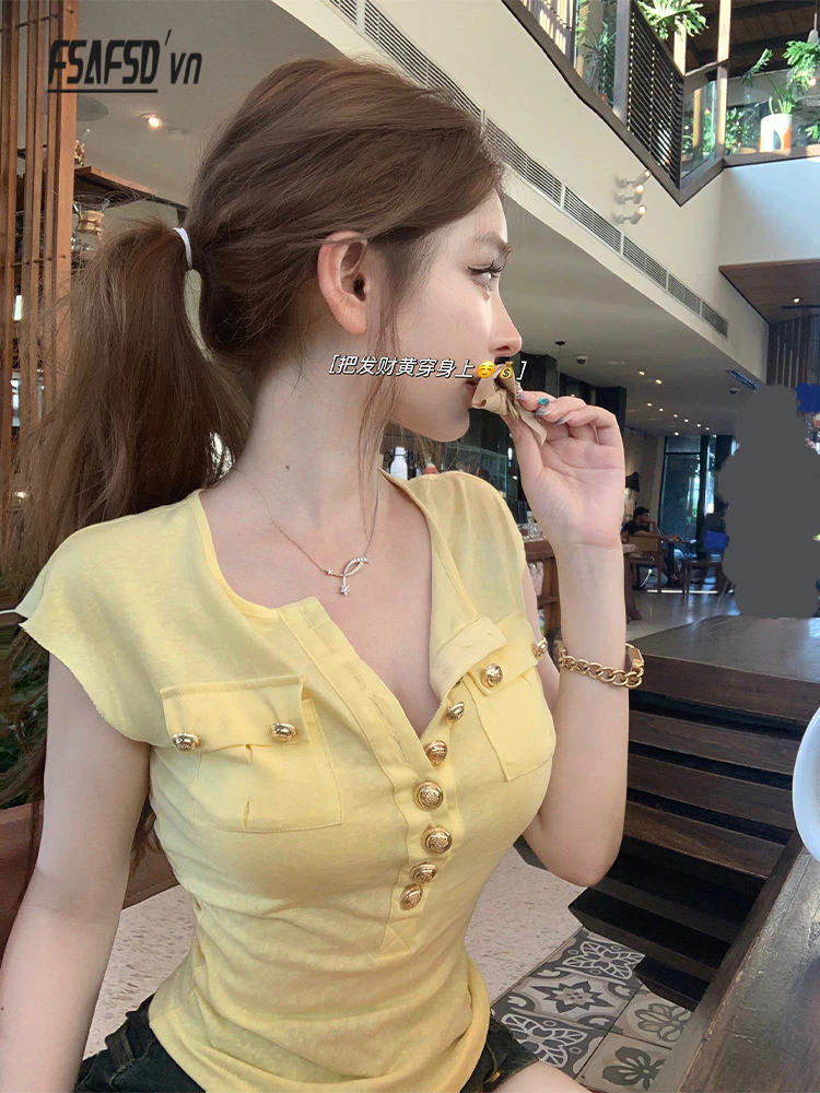 2024 Phong Cách Mới Thời Trang Phù Hợp Với Áo Thun Ngắn Tay Slim-fit Nữ Mỏng Phong Cách Na