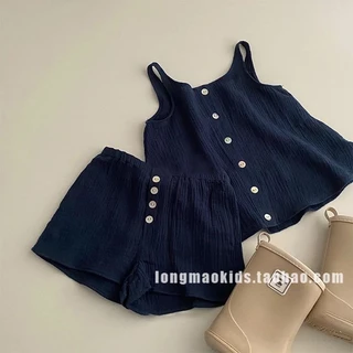 Bộ đồ bé gái Hàn Quốc mùa hè Phong cách mỏng Sling Top Quần short thời trang bé gái Bộ đồ hai mảnh mùa hè