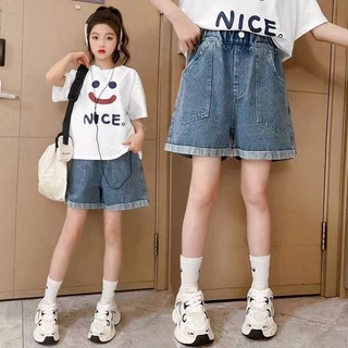 Bé Gái Mùa Hè Denim Quần Short Mỏng Phong Cách Giữa Lớn Trẻ Em Phong Cách Phương Tây Quần Giữa Trẻ Em Phong Cách Mới Phù Hợp Với Quần Hợp Thời Trang