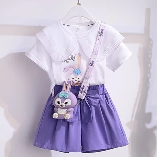 Quần Short Bé Gái Phù Hợp Với Phong Cách Mùa Hè 2024 Phong Cách Mới Influencer Fried Street Cotton Nguyên Chất Quần Áo Mùa Hè Ngôi Sao Trẻ Em Delu Bộ Đồ Hai Mảnh Phong Cách Mỏng