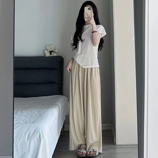 Phong Cách Lười Xếp Ly Zen Quần Nữ Ice Silk Quần Ống Rộng Nữ Mùa Hè Eo Cao Drape Mỏng Yamamoto Quần