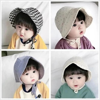 Cotton Mềm Mại Bé Công Chúa Mũ Kẻ Sọc Màu Trơn Buộc Dây Mũ Chống Nắng Cho Sơ Sinh Mùa Hè Dài Vành Trẻ Sơ Sinh Bé Trai Bé Gái Mũ Xô