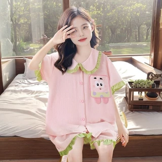 [Ưu đãi đặc biệt] Bộ đồ ngủ dễ thương cho bé gái Mùa hè Bộ đồ ngắn tay mỏng phong cách mới Quần áo gia đình trẻ em có thể mặc bên ngoài