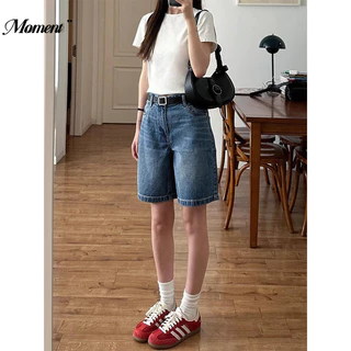 Retro Năm Điểm Rộng Denim Quần Short Nữ Mùa Hè 2024 Phong Cách Mới Cao Cấp Rời Ôm Hơn Nhìn Phù Hợp Với