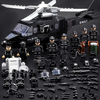 2024 LEGO Quân Sự Khối Xây Dựng SWAT Minifigure Máy Bay Trực Thăng Ngoài Đường Xe Cậu Bé Giáo Dục Đ