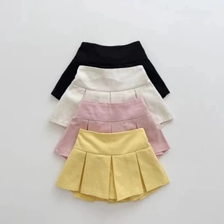 [Ưu đãi đặc biệt] Quần áo trẻ em Quần chống chói màu trơn Váy xếp ly Váy ngắn Váy bé gái