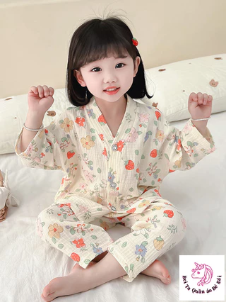 [Sản phẩm mới] Bộ đồ ngủ Cardigan ngọt ngào Nhật Bản cỡ lớn vừa dành cho bé gái Áo dài tay + Quần mỏng Bộ đồ chờ có thể mặc