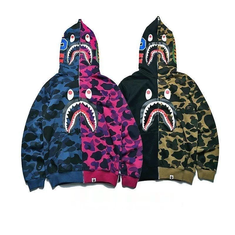 [HOT*] Áo hoodie polyester kéo, thiết kế đầu cá mập độc đáo, lý tưởng cho phong cách mùa thu hàng ngày.