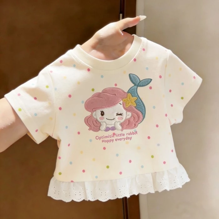 phim hoạt hình mùa hè mới dễ thương cho bé gái quần áo trẻ em bé công chúa nàng tiên cá ngọt ngà