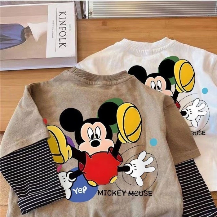 Áo thun dài tay giả sọc hoạt hình dành cho trẻ em