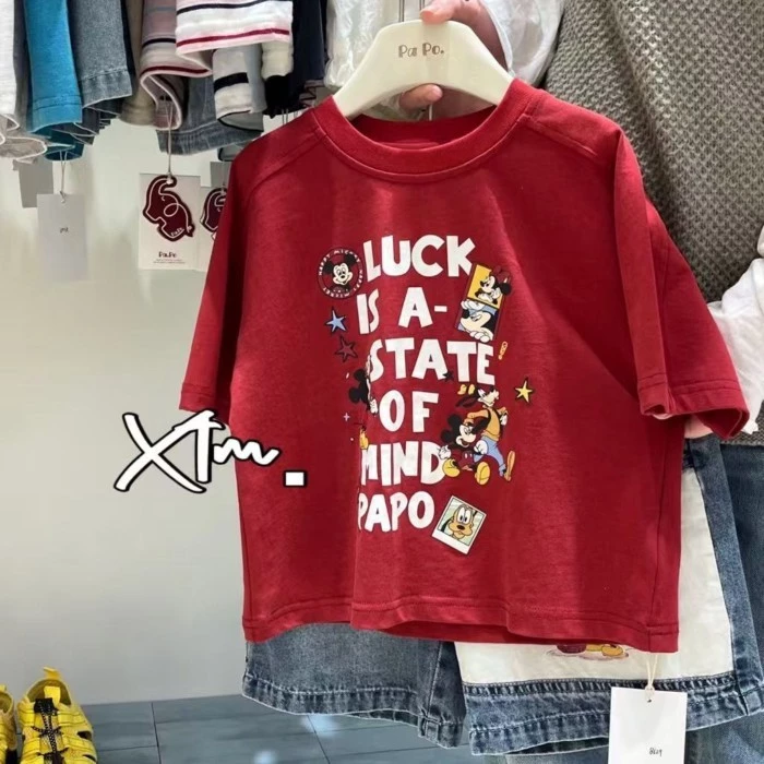 Áo phông dáng rộng in hình Mickey mùa hè dành cho trẻ em theo phong cách phương Tây cho bé trai và