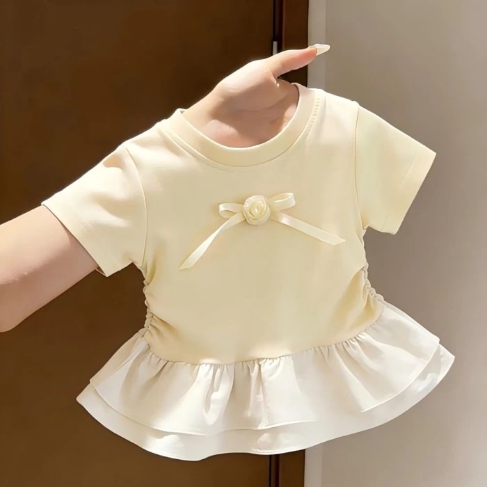 Áo thun ngắn tay nơ lá sen cho bé gái mùa hè thời trang ngọt ngào công chúa dễ thương