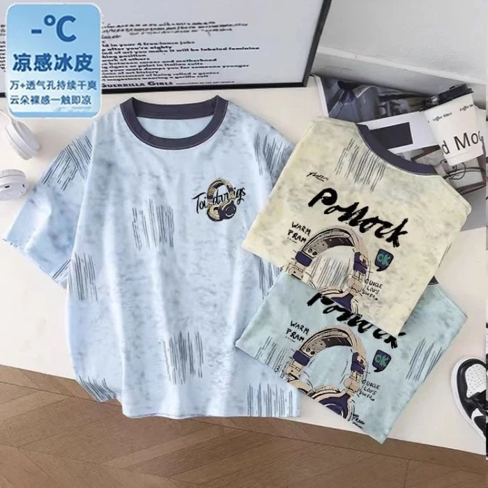 Quần áo ngắn tay dạng lưới dành cho bé trai vải lụa băng mùa hè dành cho bé gái quần áo khô nhanh,