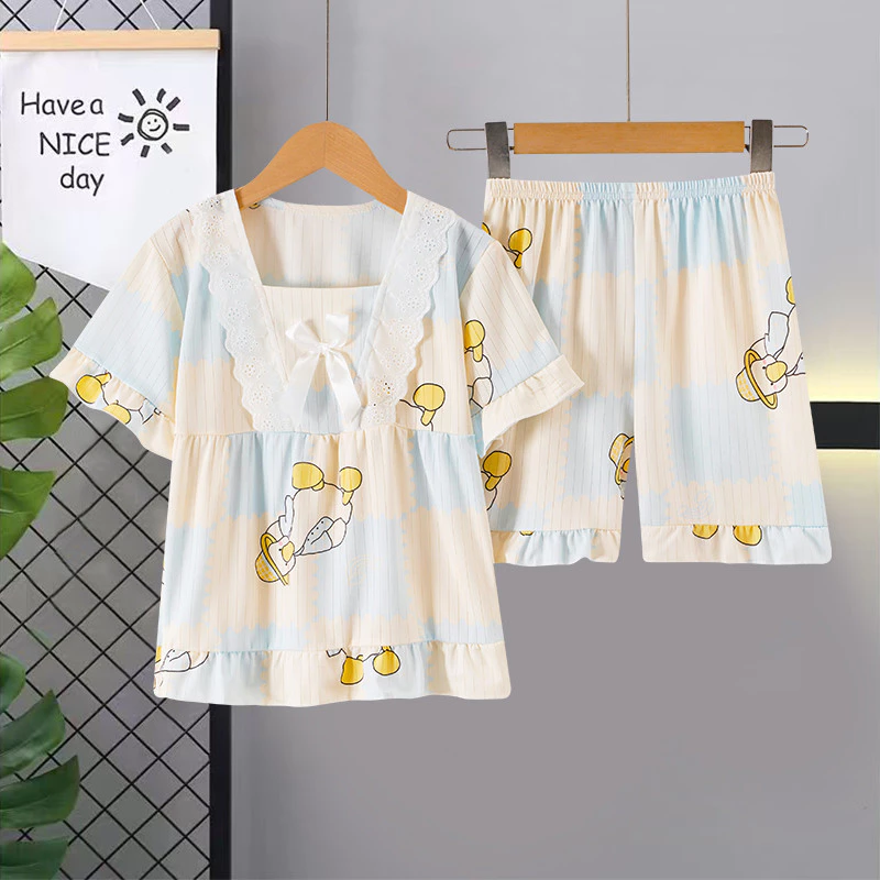 Giảm Giá Số Lượng Lớn Bộ Đồ Ngủ Trẻ Em Tay Ngắn Cổ Vuông Váy Ngủ Hàng Ngày Polyester Kuromi Bé Gái Bộ Đồ Ngủ Cho 6 - 7 Tuổi