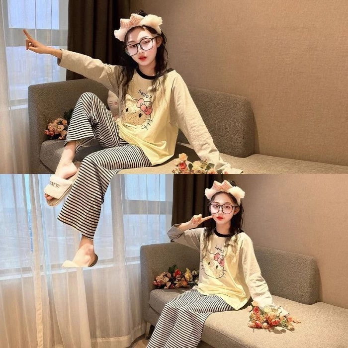 Quần dài công chúa mỏng dài tay cho bé gái trung niên trở lên, đồ ngủ công chúa trẻ em, bộ quần áo