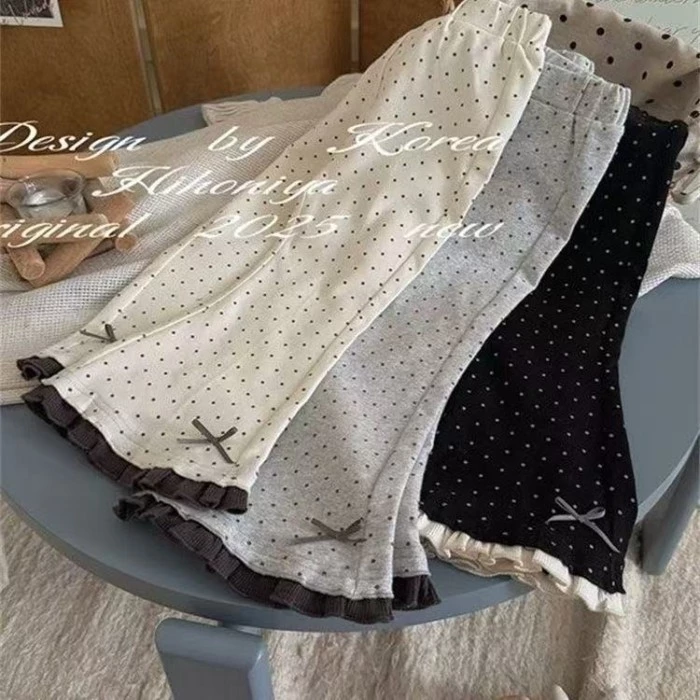 Quần áo trẻ em quần legging cotton ống loe cho bé gái quần ống đứng chấm bi