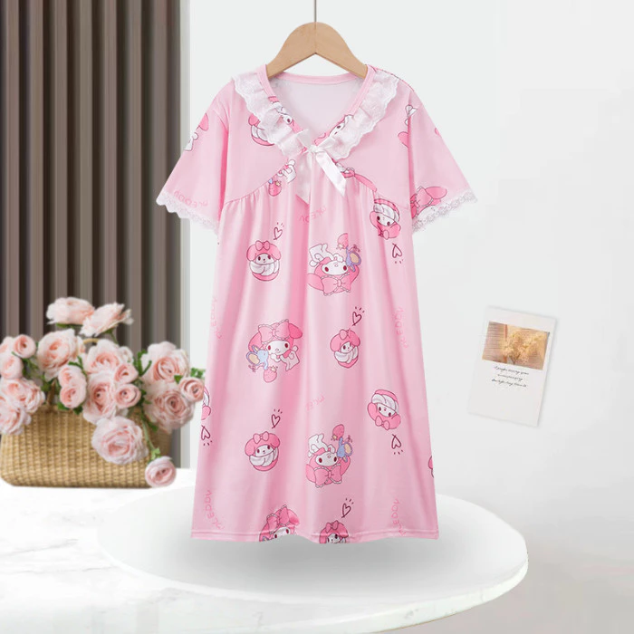 Đồ ngủ giá cả phải chăng cho trẻ em Đồ ngủ cổ chữ V tay ngắn Đồ ngủ bé gái thấm hút ẩm cho bé gái từ 6 - 7 tuổi