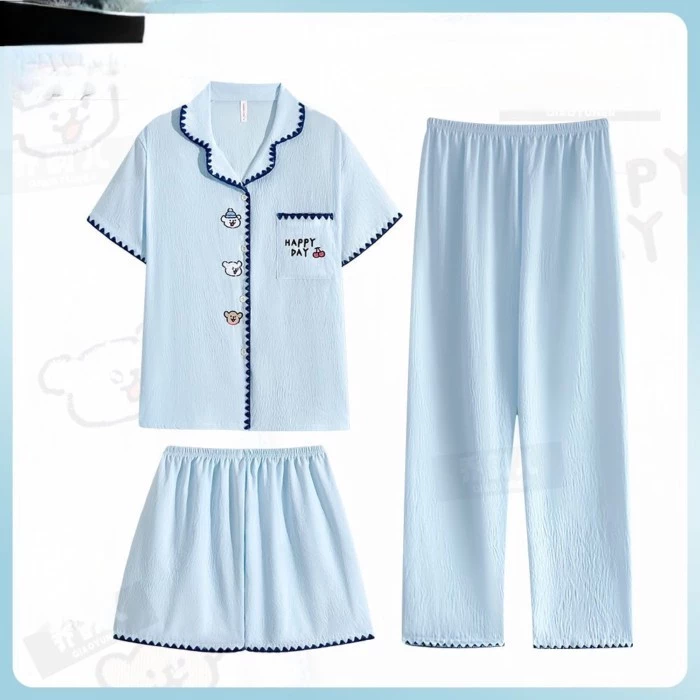 Đẹp, Mùa hè, Phong cách mới, Đồ ngủ cho nữ, Bộ ba món, Bộ đồ, Có thể mặc bên ngoài, Tay ngắn,