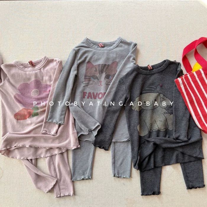 Bộ đồ mặc nhà mềm mại mùa xuân cho bé gái, áo thun dài đáy quần + quần lót legging co giãn hai món