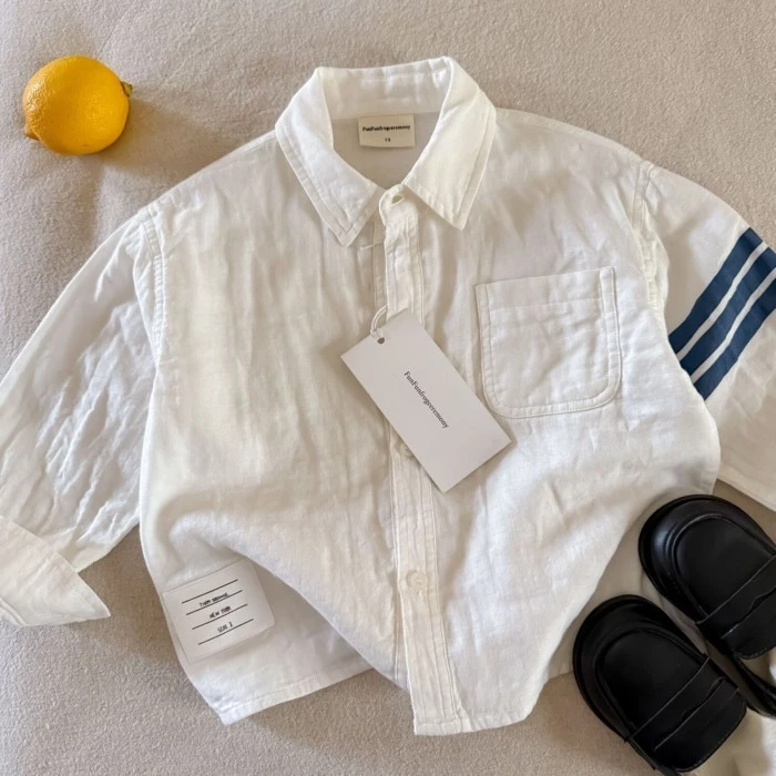 Áo sơ mi trẻ em mùa xuân hè bé trai vải lanh cotton đáy áo sơ mi chống nắng trẻ em thời trang