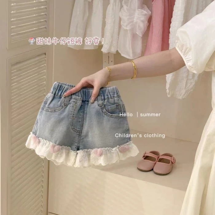Quần Short Denim Phong Cách Mới Cho Bé Gái Quần Short Denim dáng Rộng Thời Trang