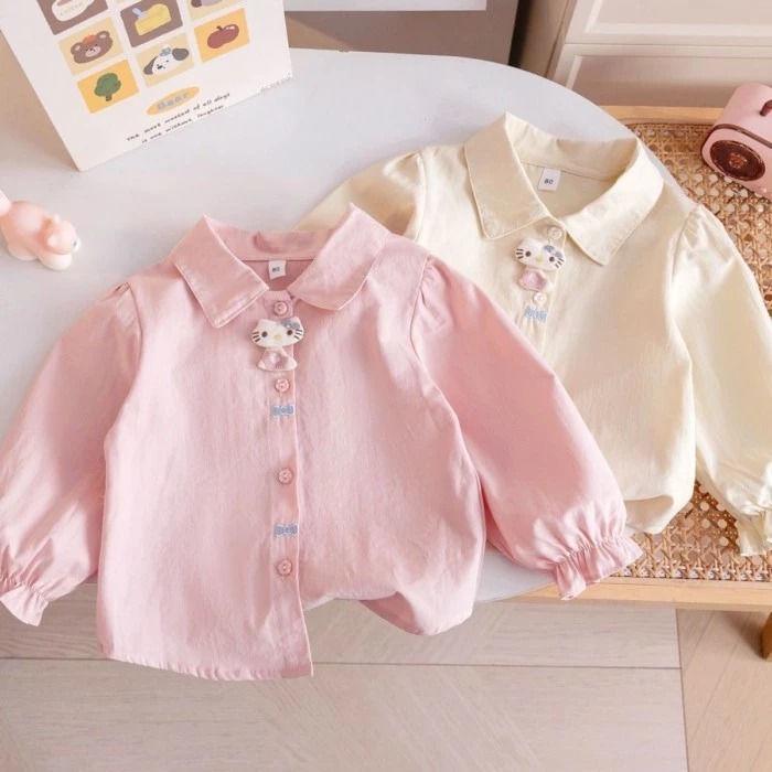 Bé Gái Hoạt Hình Dễ Thương Áo Sơ Mi 26 Xuân Thu Phong Cách Mới Áo Sơ Mi Cardigan Bé Gái Nguyên C