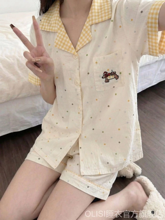 Giáng sinh, Cún con, Đồ ngủ, Phong cách ngắn, Mùa thu, Cotton mây, Tay áo ngắn, Quần short, Dễ thươ