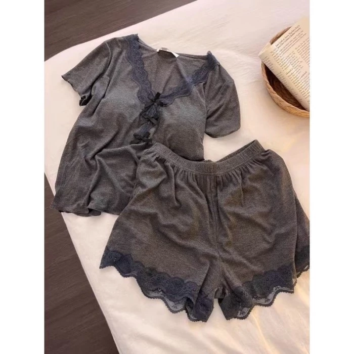 Phong cách cổ điển, Ren, Nối, Tay áo ngắn, Bộ đồ ngủ, Mùa hè dành cho nữ, Mỏng, Thân thiện với làn