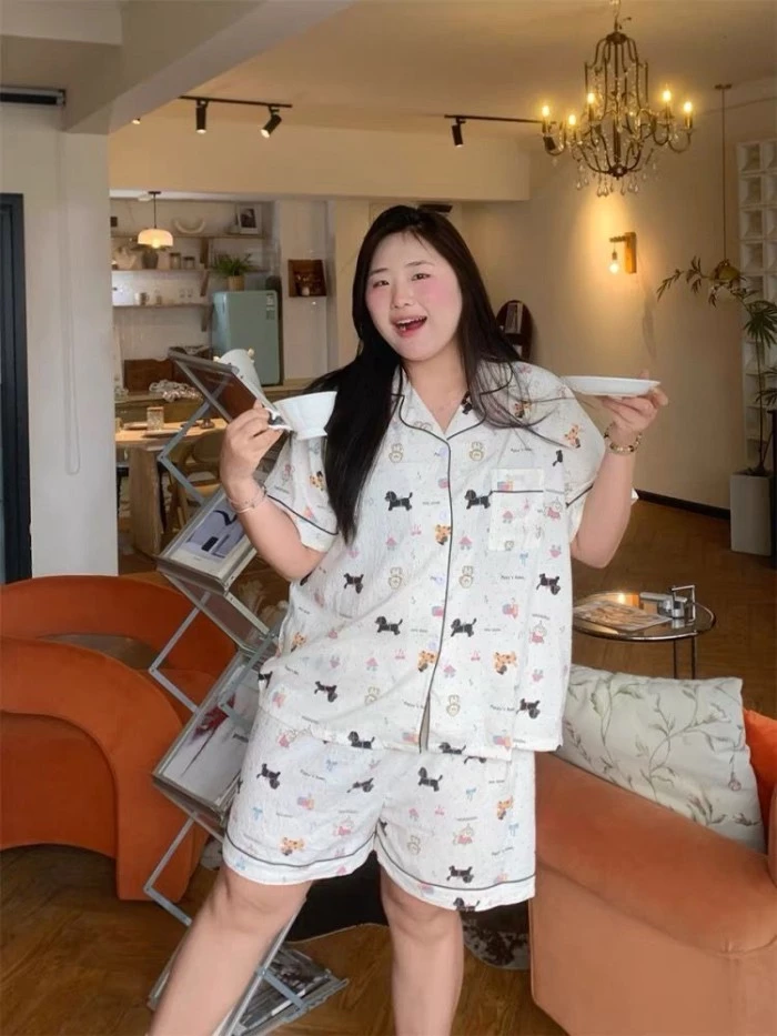 Yunduo, Cotton Fat Mm, Cỡ Lớn, Bộ Đồ Ngủ, Quần Lửng Nữ, Phong Cách Ins, Hoạt Hình, Mặc Ngoài, Mùa H