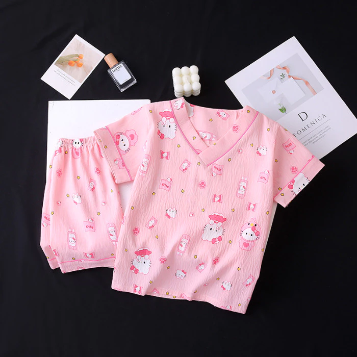 Flash Sale Quần Áo Trẻ Em Bé Trai Hoặc Bé Gái Bộ Đồ Ngủ Cổ Chữ V Tay Ngắn Trẻ Em Poly-cotton Phong Cách Nhật Bản Mặc Ở Nhà Cho 6 - 7 Tuổi