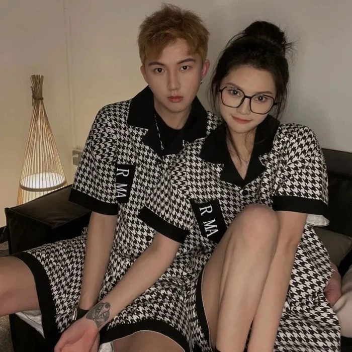 Đồ ngủ cho nữ, Mùa hè, Tay ngắn, Bộ đồ hai mảnh, Người nổi tiếng Internet, Houndstooth, Cao cấp, Ph