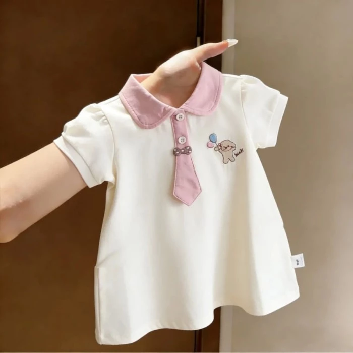 Mùa hè phong cách hoạt hình cô gái trẻ em bé công chúa dễ thương váy áo thun ngắn tay áo sơ mi polo