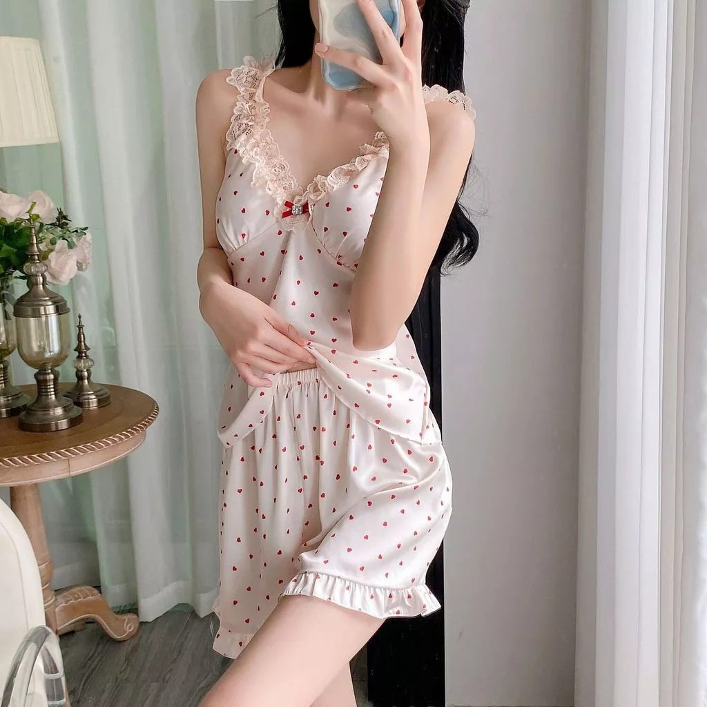 Bộ Đồ Ngủ Gợi Cảm Băng Lụa và Ren, Phong Cách Homewear