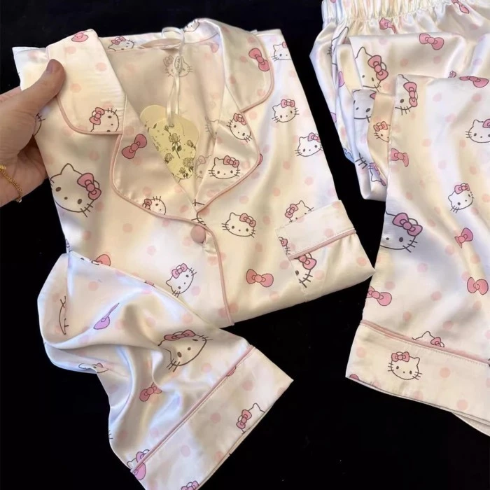 Bộ đồ ngủ bé gái Mèo Hellokitty bé gái dài tay mới phù hợp với quần áo ở nhà có thể mặc bên n