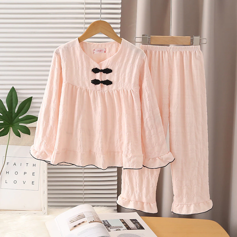 Bộ đồ ngủ giảm giá số lượng lớn Bộ đồ ngủ cổ vuông dài tay Kawaii Poly-cotton Girls Nightie cho 12 - 13 tuổi