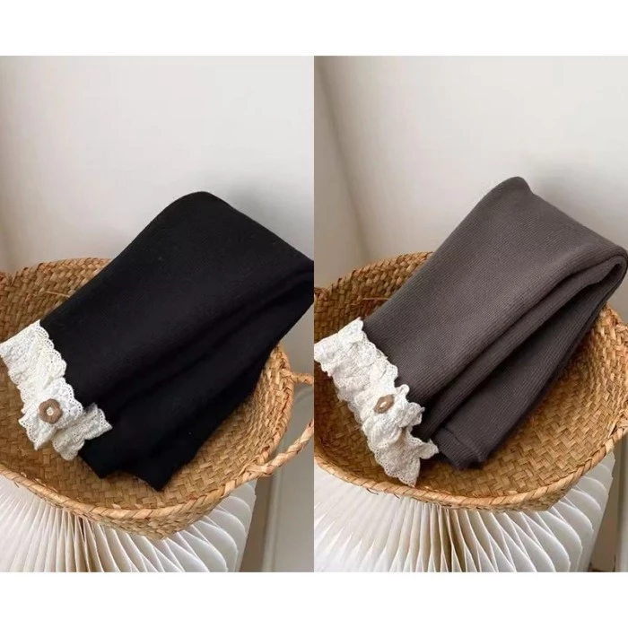 Quần legging trẻ em tuổi, quần dài mặc ngoài mùa đông phối ren phối ren sành điệu, quần giữ ấm c