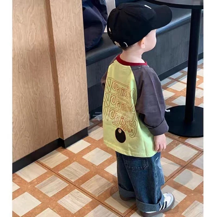 Áo thun cổ tròn 100% cotton phối chữ raglan cổ tròn áo đơn cotton cổ tròn cho bé trai và bé gái
