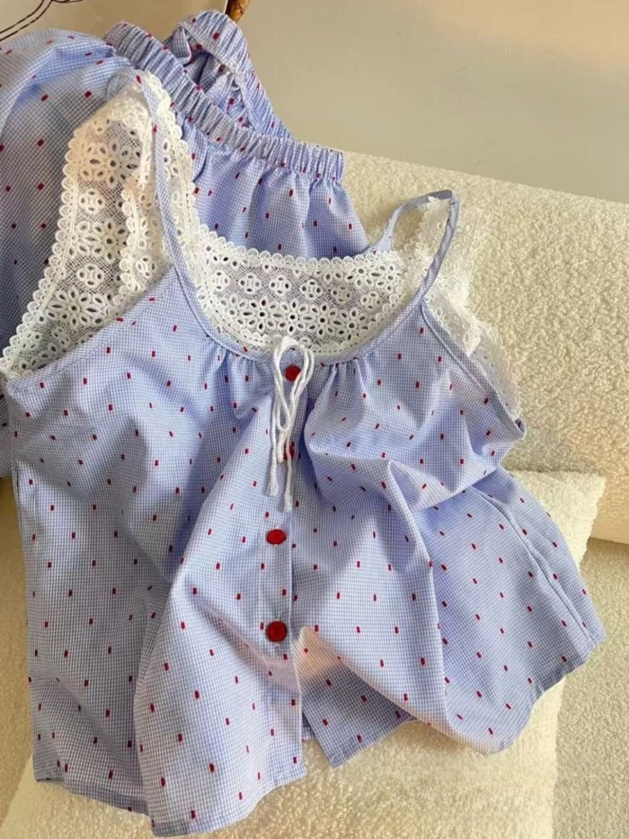 Ngọt ngào, Nữ tính, Ren, Quần lửng, Bộ đồ ngủ, Mùa hè, Quần short nữ, Áo vest, Quần short, Ren, Chấ