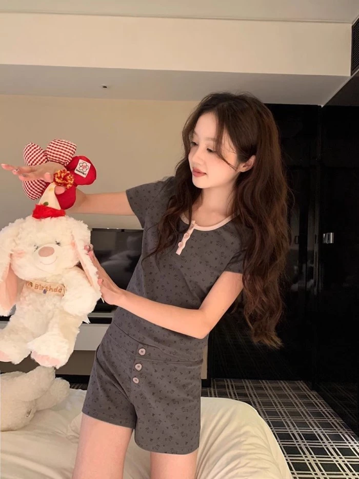 Phiên bản Hàn Quốc, Hoạt hình, Dachshund, Đồ ngủ, Mùa hè dành cho nữ, Phong cách mới, Retro, Tay ng