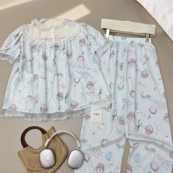 Mi Li, 0018, Xuân Hè Phong Cách Mới, Dễ Thương, Phong Cách Công Chúa, Nữ, Lụa Băng, Bộ Đồ Ngủ, Bộ V